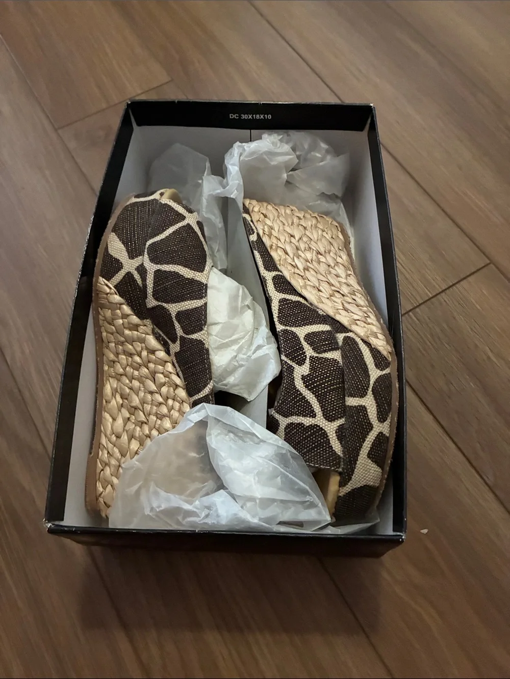 CL by Laundry Brown and Cream Giraffe-Print Espadrille Wedge Slides